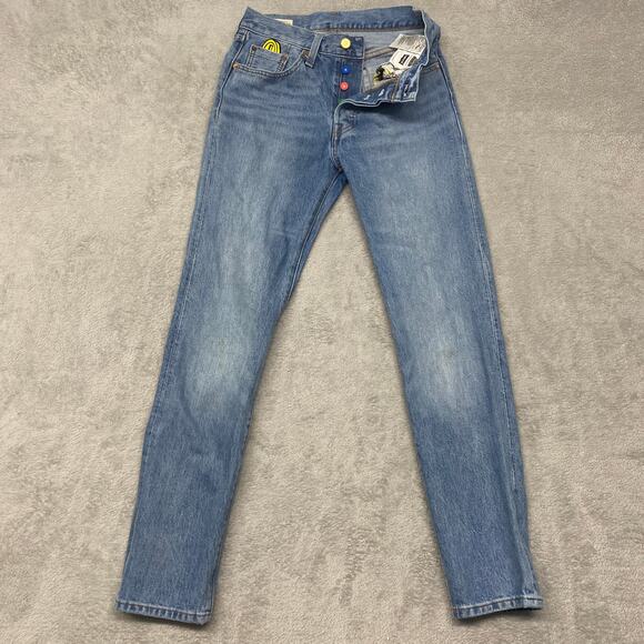 Levis x Super Mario 501 Jeans Mens 26x28 Blue Salvage Limited Edition‎ Premium - Picture 1 of 16